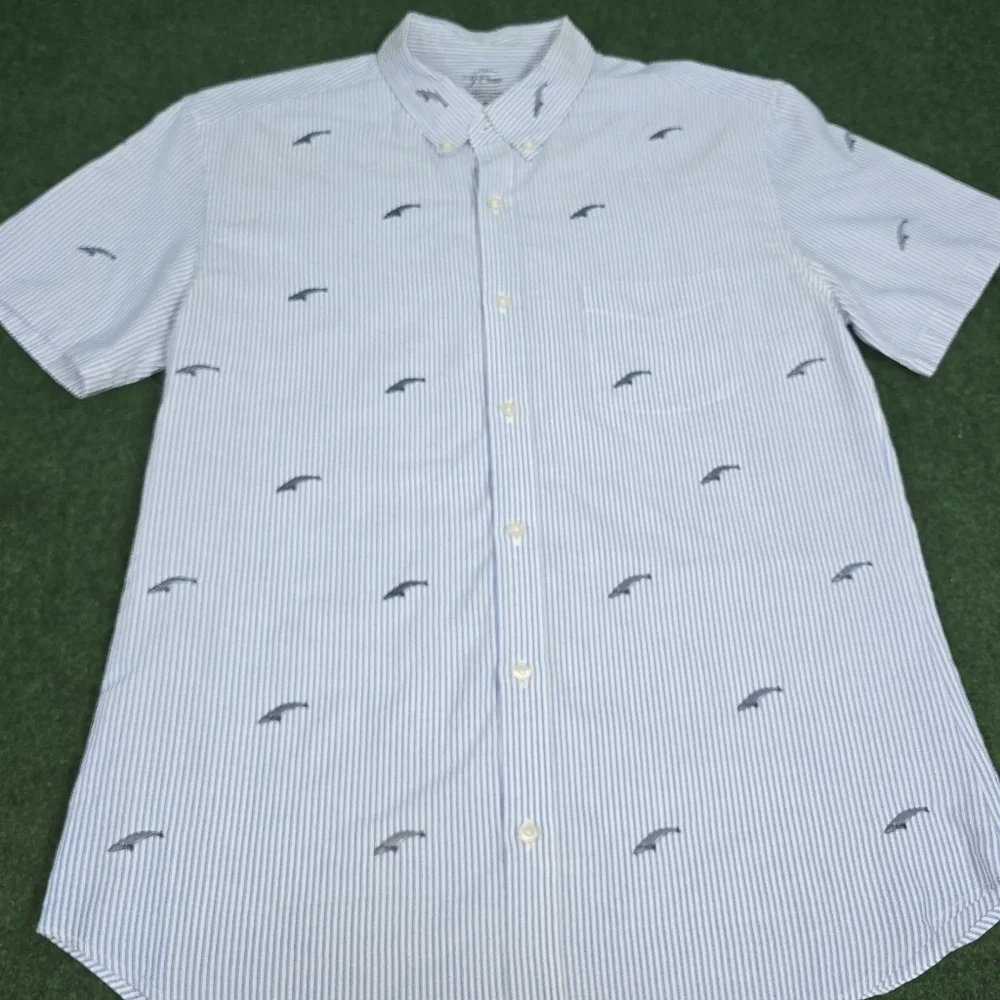 j. Crew | Lightweight Oxford Pin-Striped Embroidered BlueWhale Button Down Shirt